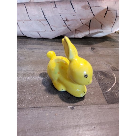 vintage Ceramic yellow bunny rabbit Decor figure polka - Picture 1 of 6